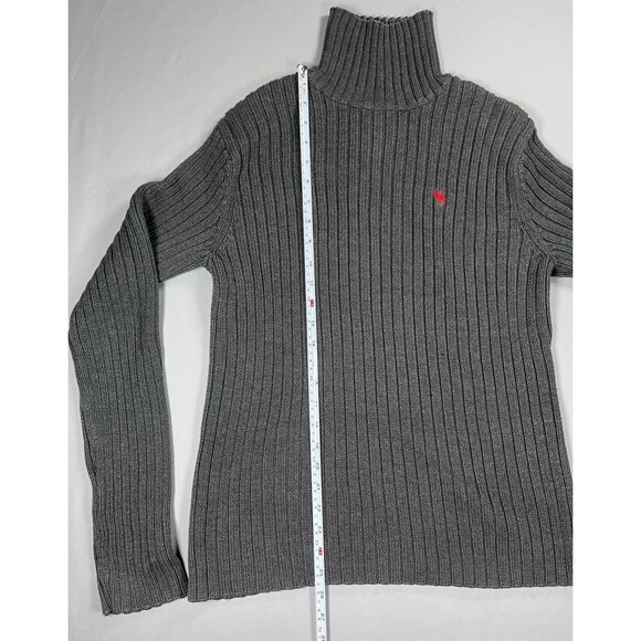 VTG Abercrombie & Fitch Muscle XL Ribbed Turtleneck Sweater Gray A&F Y2K Cotton - Picture 7 of 12